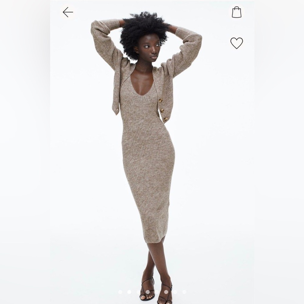 Brown knit sweater dress & cardigan set